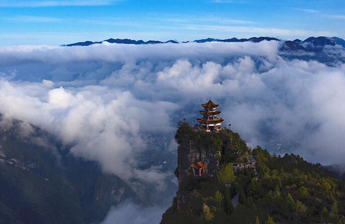 無人機航拍重慶雲臺寺 千米海拔雲端晨韻