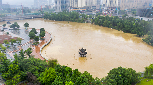 直擊：南川暴雨致鳳嘴江河水上漲 濱河公園被淹