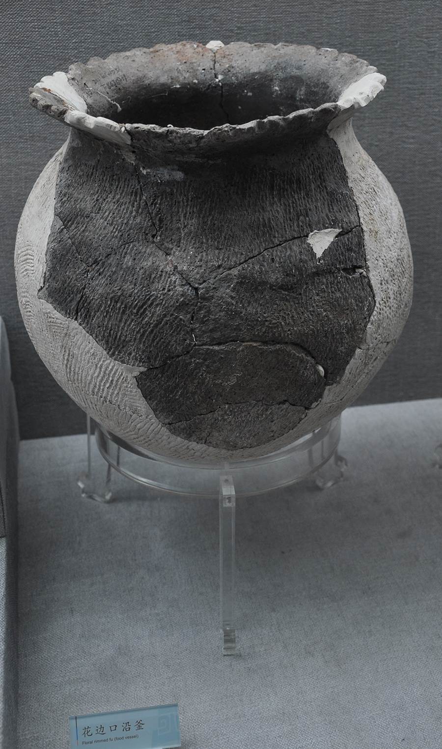 图为双堰塘遗址出土的西周时期花边口沿釜，现藏于巫山博物馆。