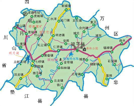 梁平县行政区划图